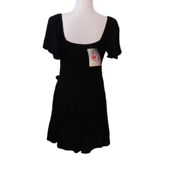 NEW Lily Rose Black Empire Waist Mini Dress, Size M, Flutter Sleeve Skater Dress - Picture 7 of 16